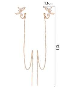 2 件简约奢华蝴蝶方晶锆石和流苏夹式耳环，适合女士的礼物 - 金黃色 - 查看 5