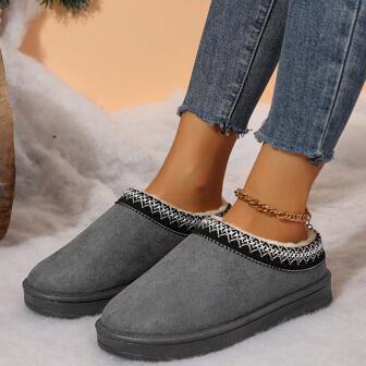 Slip-on vinterstövlar för kvinnor, kort skaft, termofodrade, tjocka sulor, mångsidiga för höst/vinter, halkfria, varma, tysta, maskintvättbara, mjuka sular, inomhus/utomhus, hemmatofflor