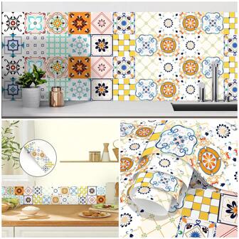 1pc Mandala Pattern Colorful Decorative Tile Sticker, Waterproof PVC Kitchen Backsplash Wall Decal For Decoration Upgrade