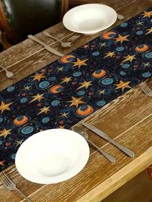 1pc/10pcs Khăn trải bàn họa tiết Mặt trăng & Mặt trời, Phong cách hiện đại, Trang trí nhà cửa, Chất liệu vải lanh giả, Tùy chọn kích thước 13"X36"/13"X72"/13"X108", Đồ dùng tiệc tùng, Trang trí phòng. Thích hợp cho trang trí nhà bếp và trang trí sự kiện - Nhiều màu - Xem 2