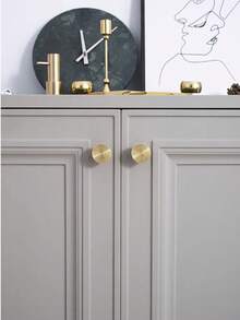 5 件/套金色单孔橱柜把手、抽屉旋钮、圆形小把手适用于橱柜、抽屉、衣柜、梳妆台、家具 - 配有螺丝 - 金色 - 查看 2