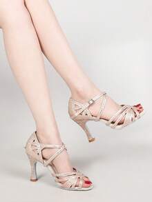 Ladies Tango Training Shoes Soft-Sole Jazz Sneakers Ballroom High Heel Dance Shoes With Rhinestones Latin Dance Shoes Cuban Heel 9cm