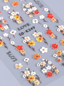 2 pezzi 5D Adesivi per unghie con fiori a cinque petali arancioni e gialli in rilievo, decorazioni per unghie con design floreale per matrimoni, stile Y2K, accessori per unghie con effetto in rilievo