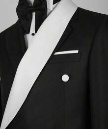 Men's Black And White Color-Blocked 2-Piece Suit Set, Unique Design Lapel, Slim Fit Blazer And Pants, Ideal For Weddings, Galas, And Formal Events - 黑色 - 查看 2