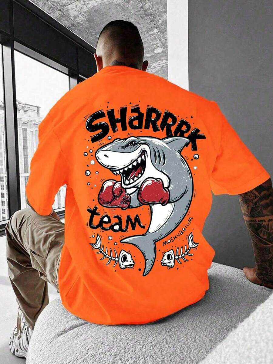 Áo thun in hình cá mập 3D cỡ lớn, Áo thun tay ngắn thoáng khí sáng tạo dành cho nam, Áo thun mùa hè mát mẻ - trái cam - Xem 1