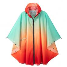 Women's Waterproof Hooded Rain Poncho-Plaid Pattern,Sportwear With Pockets & Zip Closure