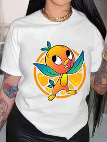 Cartoon Graphic Print Women's T-Shirts - Vintage Design, Spring And Summer Casual Crew Neck T-Shirt Tops, Machine Washable, Travel Wear - 白色 - 查看 1