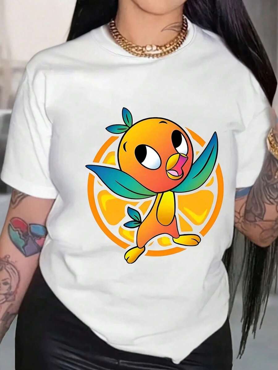 Cartoon Graphic Print Women's T-Shirts - Vintage Design, Spring And Summer Casual Crew Neck T-Shirt Tops, Machine Washable, Travel Wear - 白色 - 查看 1