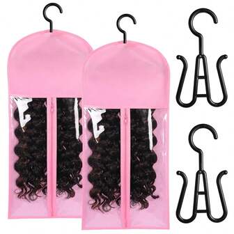 2set Transparent Wig Storage Bags - Dustproof, Portable, Holds Multiple Wigs, Wall Mounted, Zipper, Tool Accessories