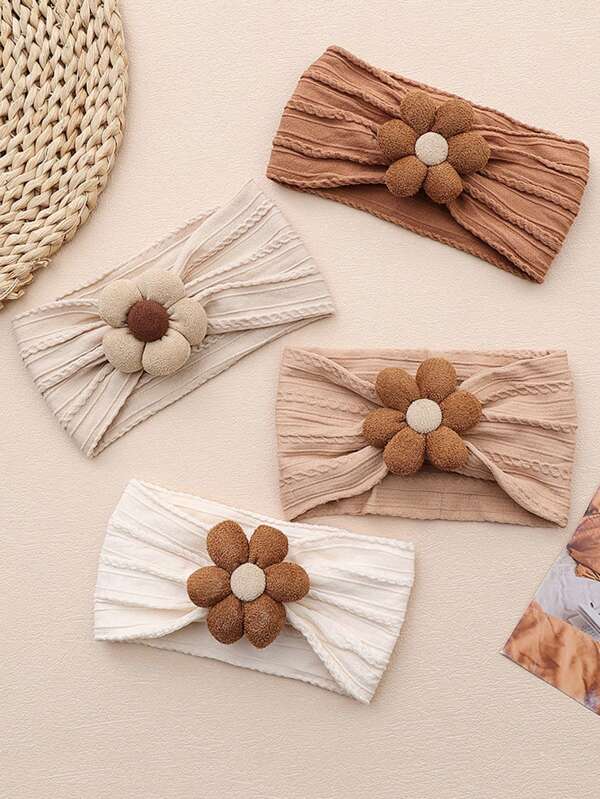 1 set Nouveau bandeau bébé fleur à six pétales en feutre pour l'automne et l'hiver, accessoires de cheveux pour bébé mignon en nylon élastique finement tissé