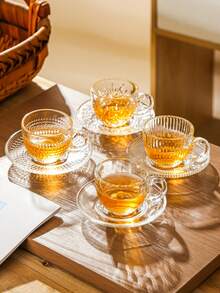 1 套，豪华玻璃咖啡杯碟套装，非常适合午后休闲，透明设计 6 件，2.8 盎司/80 毫升，浓缩咖啡杯，适合家庭和派对 - 彩色 - 查看 9