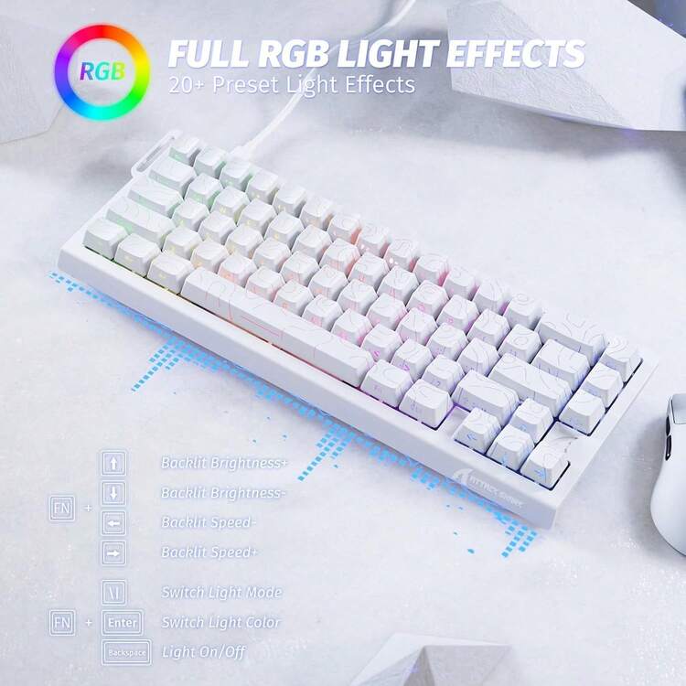 ATTACK SHARK X68 HE Teclado Mecânico Gamer 60% com Fio, Switch Magnético Hall Effect com Ativação Rápida, Driver Ajustável, Taxa de Polling de 8KHz, Retroiluminação RGB, Montagem Superior, Keycaps com Impressão Lateral - Linhas de contorno brancas - Visão 6