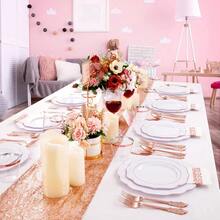 Local Delivery 150 PCS Rose Gold Plastic Plates And Rose Gold Silverware Set - 30 Dinner Plates, 30 Salad Plates, 90 Disposable Rose Gold Utensils For Weddings, Parties, Showers - 玫瑰金 - 查看 6