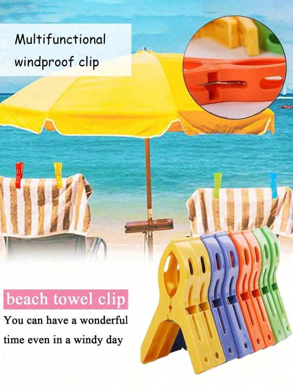4/8/16PCS Beach Towel Clips, Plastic Clothes Clip, Windproof Beach Towel Clip, Hanger Clip, Clothes Nail, Strong Spring Clip, Beach Chair Towel Clips, Socks Clothes Peg Large Plastic Clothes Pins, Plastic Clothespins To Secure Towels, Blankets, Quilts, Clothes On The Clothesline, Sunbeds-Chairs, Pool Chairs, Cruise-Heavy Duty Clips For Clothes, Multiple Colors, Random Color, Suitable For Home Use And Travel, 1Pc
