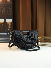 面条设计手提包，饺子形女士斜挎包，马鞍包 - 黑色 - 查看 7