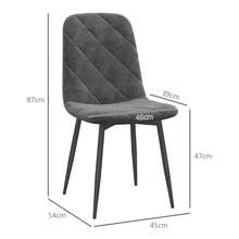 HOMCOM Lot de 4 chaises de salle à manger, chaises de cuisine rembourrées avec dossier haut, pieds en acier et tissu effet velours, pour salon, chambre, cuisine, gris - Gris - Voir 3