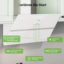 IsEasy 90 Cm Extractor Hood, White Inclined Kitchen Hood, Class A++, 594 M³/H, 4 Speed, LED Lighting, Evacuation Or Recycling, 2 Carbon Filters Included [Energy Class A++]