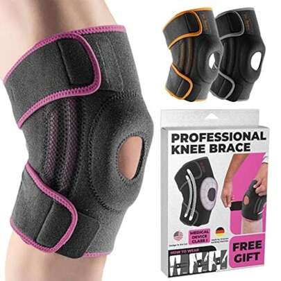 Rodillera para mujer y hombre con estabilizadores laterales, manga de compresión, rodillera para rótula para desgarro de menisco, soporte para aliviar el dolor de rodilla, para correr, baloncesto y entrenamientos (talla única)
