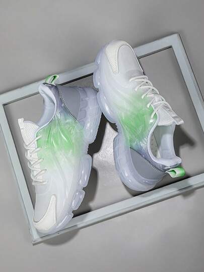 Chaussures de sport à tige basse pour hommes, baskets de course casual, chaussures de jogging, chaussures de marche, style mode, dégradé vert, chaussures de tennis, baskets de sport streetwear, chaussures de sport à bout rond antidérapantes pour l'extérieur, chaussures polyvalentes pour étudiants