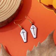 1 对/6 对金属幽灵、蜘蛛、字母、十字架、黑猫形吊坠耳环，女士万圣节派对、送给朋友的生日礼物