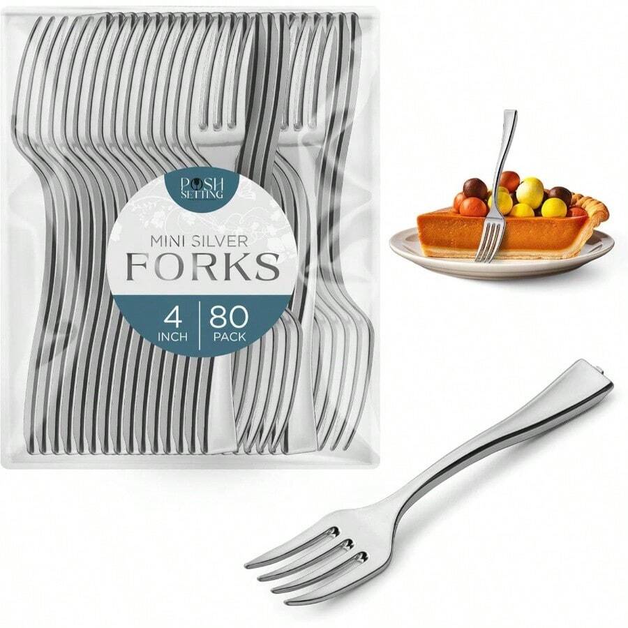 Posh Setting Plastic Mini Gold Spoons, Gold Mini Spoons, Gold Plastic Mini Dessert Spoons, Disposable Tiny Gold Spoons, 4 Inch Mini Spoons For Appetizers, Taster Spoons, I Cream Spoons(80 Pack) - Mini Silver Forks - 80 Ct - 查看 1