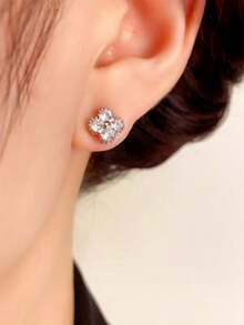 3 Pairs Luxury 925 Sterling Silver Four-Leaf Clover Stud Earrings, Micro-Inlaid CZ, Suitable For Women's Daily Wear And Gifts