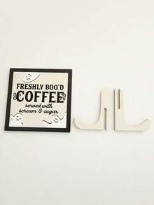 1 件万圣节咖啡吧装饰 - 木质幽灵咖啡杯桌面摆件，印有“Freshly Boo'd Coffee”（新鲜出炉的幽灵咖啡）字样，适用于派对、厨房、家庭咖啡角、家居装饰、客厅装饰、咖啡角装饰、秋季、万圣节 - 彩色 - 查看 10