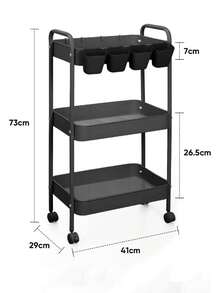 Carrito organizador de acero multifunción con ruedas fácil de mover almacenamiento cocina oficina baño resistente multiusos muebles organizador hogar práctico moderno - Negro - Ver 6