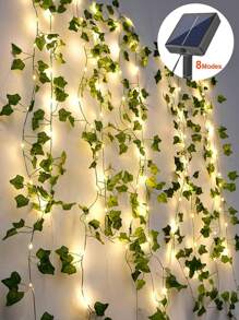 1 pieza Luces de hilo de vid solares con 8 modos, 7M/22.96Ft, 12M/39.37Ft Luces exteriores LED verdes con hojas, luces de hadas de hiedra, para sala de estar, dormitorio, patio, tienda, bar, boda, jardín, pared, patio, decoración de fiesta, decoración de primavera para la casa, decoración exterior