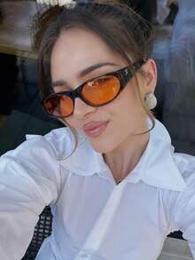 1 件椭圆形框架女士时尚眼镜女士海滩配饰眼镜太阳镜基本款夏季女士服装商务休闲礼物适合夏季海滩度假、户外、旅行、露营学院风适合返校季环绕式 - 橘色 - 查看 3