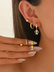 Set de 6 piezas de aretes de acero inoxidable de moda sencilla y versátil para mujer, adecuados para uso diario - multicolor - Ver 8