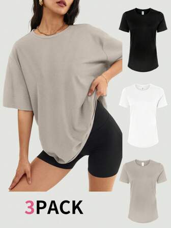 Speed mate 3 pièces T-shirts amples et décontractés pour femmes, col ras-du-cou, manches courtes, basiques pour l'entraînement, hauts d'été
