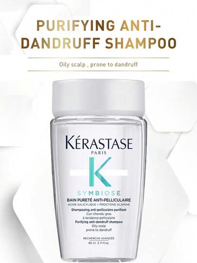 Kérastase 80 ml SYMBIOSE Clarifying Anti-Dandruff Shampoo, berikat med salicylsyra, lämpligt för fet hårbotten och mjäll, återställer hårbottenens fuktbalans, gör håret mjukt och glansigt, lämpligt för daglig användning på fett och flagnande hår