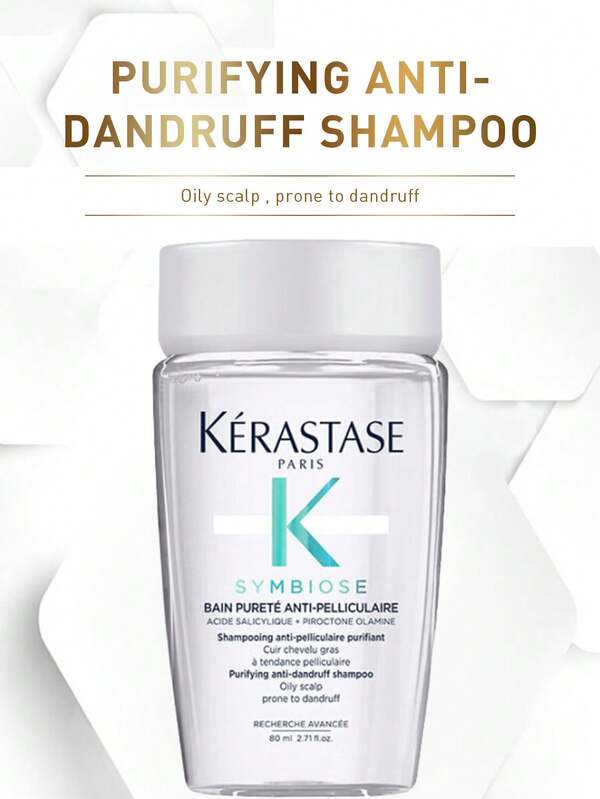 Kérastase 80 ml SYMBIOSE Clarifying Anti-Dandruff Shampoo, berikat med salicylsyra, lämpligt för fet hårbotten och mjäll, återställer hårbottenens fuktbalans, gör håret mjukt och glansigt, lämpligt för daglig användning på fett och flagnande hår