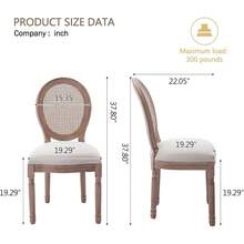 French Country Dining Chairs Set Of 4, Farmhouse Dining Chairs With Round Backrest, Upholstered Rattan Dining Chair With Solid