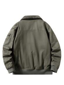 男士长袖夹克，加厚保暖内衬，工装风格，秋冬款 - 軍綠色 - 查看 4