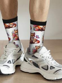 Cute Fox Butterflies Socks Women Men, Calf Knee High Socks For Athletic Running Cycling