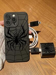 Funda de teléfono de TPU con diseño de araña - Funda protectora a prueba de golpes de Body completo, accesorios de moda unisex, funda de móvil delgada y anticaídas de borde plano y colorido + Set de cabezal cargador, adecuado para teléfono16/16Pro/18ProMax/26Plus, teléfono15XR/7/8, 15Promax, 12ProMAX, 13Pro Max, 14ProPlus 13, 14, 11, 12P, 11P y 12S, XS 7, SE2, 8P2, A54, A14, Galaxy, 12, A12, S24, SE, Y24S23S24 y S22, y A23, S21S21,S22S20, P24