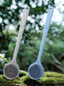 硅胶长柄背刷，用于沐浴和按摩，蓝色/灰色/粉色身体磨砂膏，非常适合淋浴和返校，是去角质和放松的理想选择
