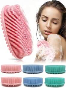 Silicone Shampoo Shower Brush, Double-Sided Massage Bath Brush, Silicone Body Scrubber For Shower, Body Exfoliating Brush, Premium Silicone Loofah, Head Brush, For Cleaning Dirt And Stains, Soft Home Bathroom Decor Fall Decor Back To School - Multicolor - View 9