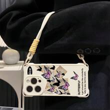 Funda para teléfono móvil 1PC 14promax, con correa, compatible con 13PRO, modelo femenino, 6, 15, 14, 13, 12, silicona suave, lente, cobertura total, cuatro esquinas, anticaídas, red, diseño de celebridad, funda protectora adorable - Blanco - Ver 5