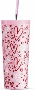 24 Oz Insulated Tumbler With Lid And Straw, Stainless Steel Vacuum Insulated Tumbler, Keeps Cold For 24 Hours, 100% Leak Proof, Fits In Car Cup Holder (Kiss) - Fancy - 查看 1