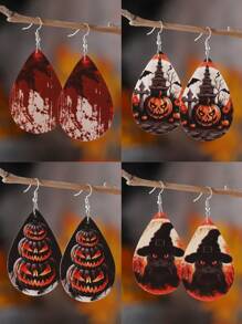 哥特式恐怖血手印、南瓜、黑猫水滴形女士耳环，复古 PU 皮革哥特式双面耳环，万圣节派对礼物