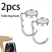 2pcs Silvery Metal Handbag Hook Foldable Portable Non-Slip Multi-Purpose Table Purse Wallet Stand Organizer Bag Hanger Desktop Storage Holder Accessories Gift - Multicolor - View 3