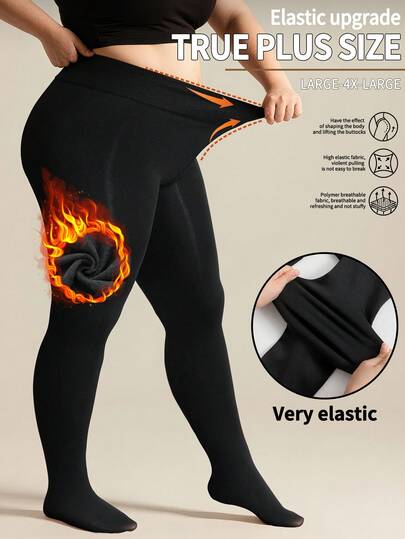 Meia-calça térmica de inverno plus size em fleece, para mulheres. Meia-calça térmica de veludo fleece, tamanho grande, cintura alta, grossa e confortável.