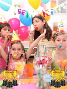 10 pezzi Piccoli trofei in plastica con fischietto, set per omaggi da festa, oggetti di scena, premi, concorsi per bambini e adulti, decorazioni per feste, per migliorare l'atmosfera, trofei dorati - festa di nascità
