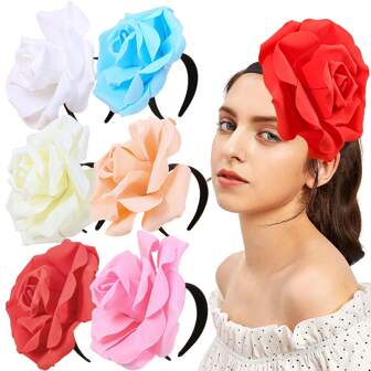 1pc Women's Extra Large 9.8 Inch 3D Sponge Rose Flower Wide-Brim Headband, Fashionable, Elegant Vintage Sweet Versatile Hair Accessory For Tea Party, Gathering, Ball, Evening Dress, Runway, Hair Band, Diadema, Hair Hoop