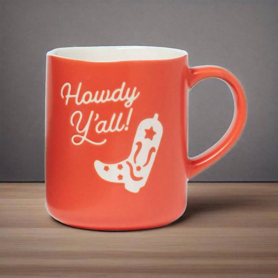 16oz Stoneware 'Howdy Y'all!' Mug Red: Coffee Mugs, Microwave & Dishwasher Safe, Hot/Cold Beverages - Red - View 1