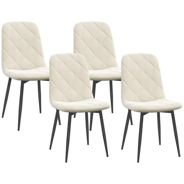 HOMCOM Lot de 4 chaises de salle à manger, chaises de cuisine rembourrées avec dossier haut, pieds en acier et tissu effet velours, pour salon, chambre, cuisine, crème