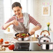 6 Piezas Juego De Utensilios De Cocina De Acero Inoxidable, Juego De Ollas De Cocina, Olla De Acero Inoxidable Para El Hogar, Utensilios De Cocina De Acero Inoxidable, Juego De Ollas Para Cocinar, BateríA De Cocina De Acero Inoxidable De 6 Piezas, BateríA De Cocina De Acero Inoxidable De Doble Asa, BateríA De Cocina Con Tapa, Placa De InduccióN, Olla De Acero Inoxidable, BateríA De Cocina De Acero Inoxidable De Doble Asa, Juego De Cocina Con Mangos De Madera, Juego De Cocina, Utensilios De Cocina Profesionales, ArtíCulos Para El Hogar, Mangos ExtraíBles Con Veta De Madera Y Tapas, Gama Completa, Duradero, FáCil De Limpiar, Adecuado Para El Hogar, Restaurante, Camping - Plateado - Ver 7